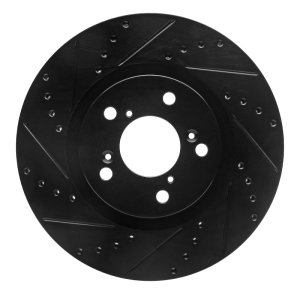 Acura TL Brake Rotor (1) - Front Left - R1 Concepts - Drilled & Slotted - Black - `09-`14